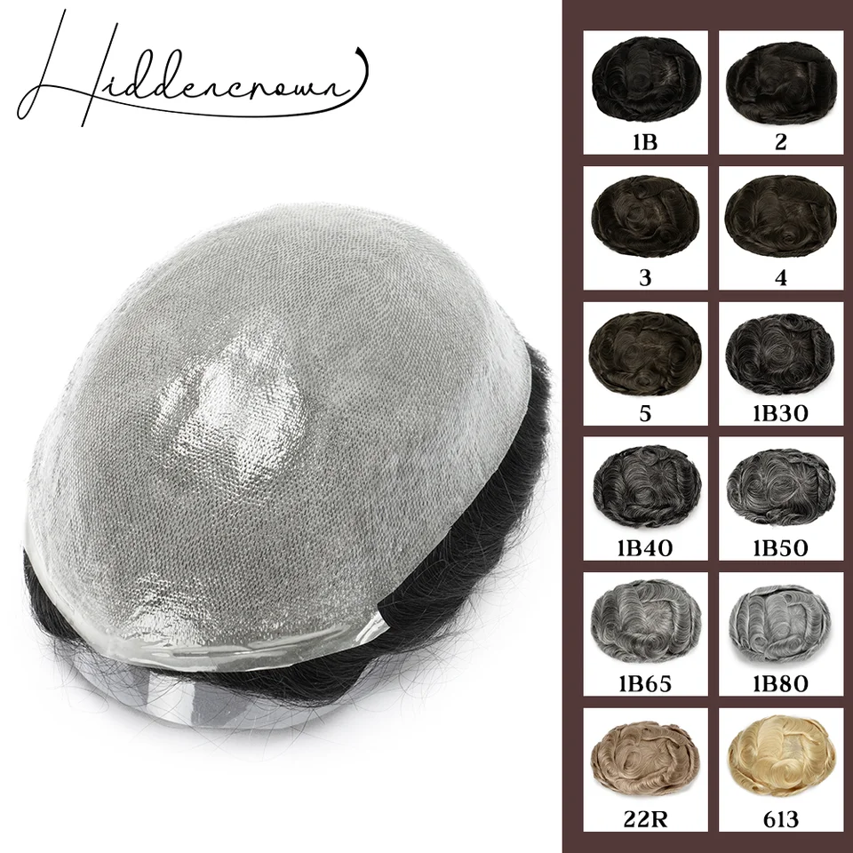0,04-0,06 mm báza muži Toupee 90% 100% Desnity Humen Hair Men Hair System Protéza Európske ľudské účesy tenké kože V-loop