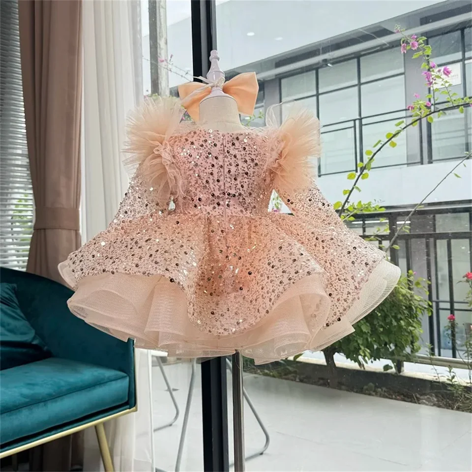 0-12 rokov staré detské šaty vianočné narodeniny Prvý ročník večierok s dlhým rukávom Flitry Fluffy Girl Princess Dress