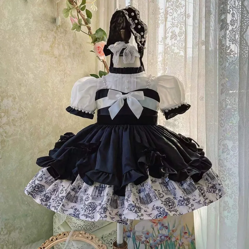 0-12y Baby Summer Black Vintage Victoria Princess Dress na narodeniny dovolenka Casual Eid