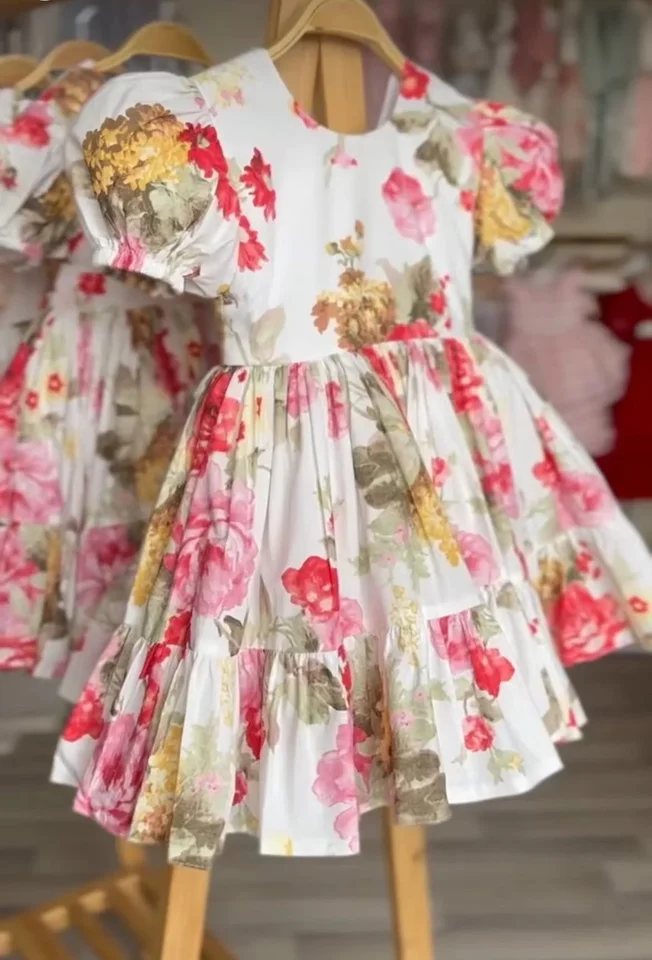 0-12y dievčatko leto červená ruža kvetinová turecká vintage lolita princezná loptové šaty na narodeniny sviatky neformálne eid