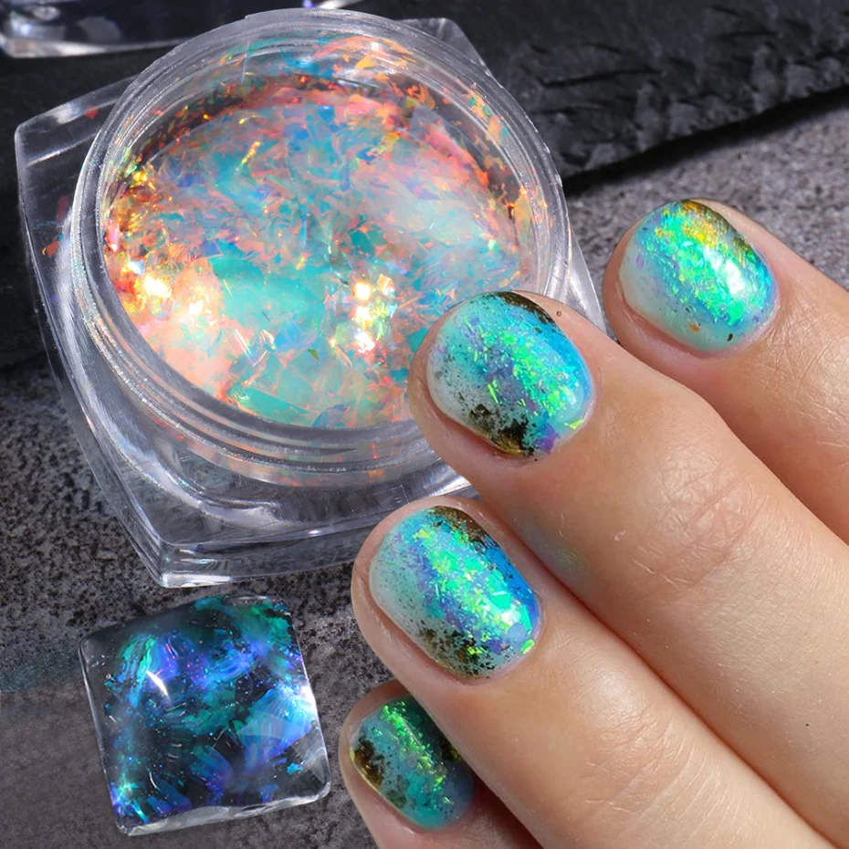 0,1G Fire Opal Klince Crystal Crystal Ice Vločky Glitter Nepravidelný iridescent flotin gél Holo nechtových art paillettes LAXR01-07
