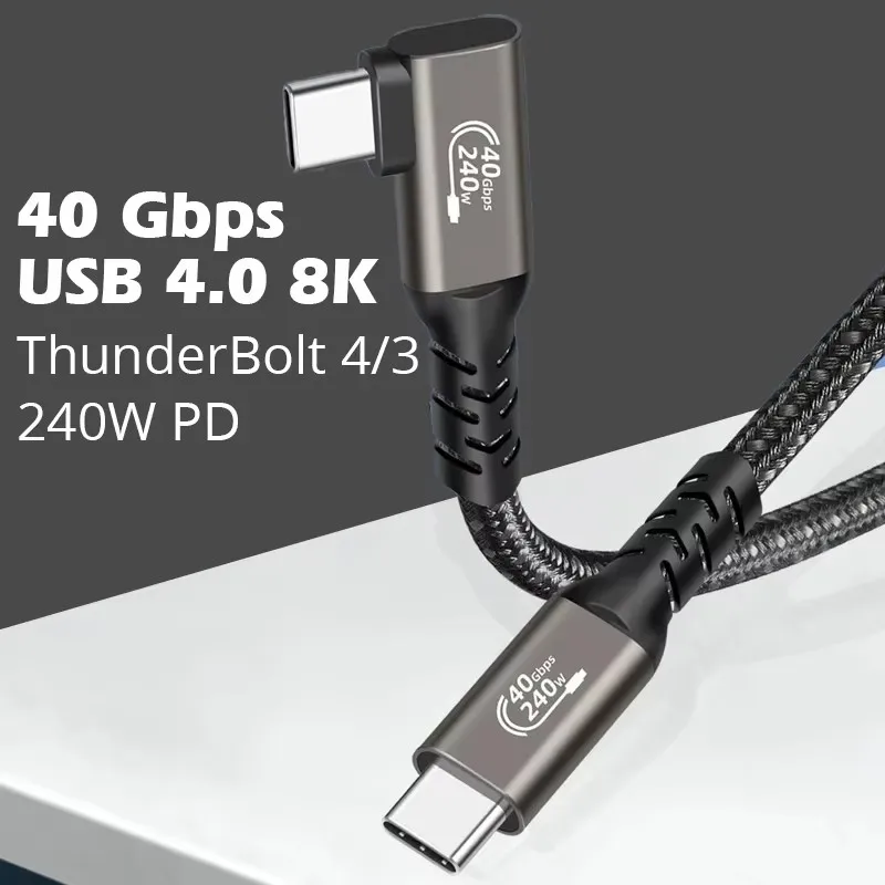 0,2 m 0,5 m 1m USB4 kábel Thunderbolt 3/4 40 GBPS USB C 8K60Hz Video kábel PD240W Fast Charger 90 ° lakťový lakť