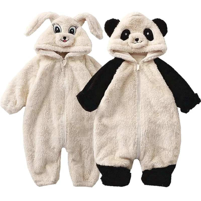 0-2 ročné dieťa zimná kombinéza vlnená karikatúra Panda králičie kombinéza, chlapci a dievčatá oblečenie Zhrubnuté batoľa dieťa