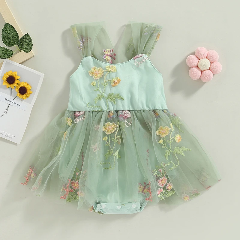 0-24 mesiacov Dievčatá Bodysuit bez rukávov bez výšivie kvetov motýľa Tulle Patchwork šaty štiepky pre dojčenské dievčatá