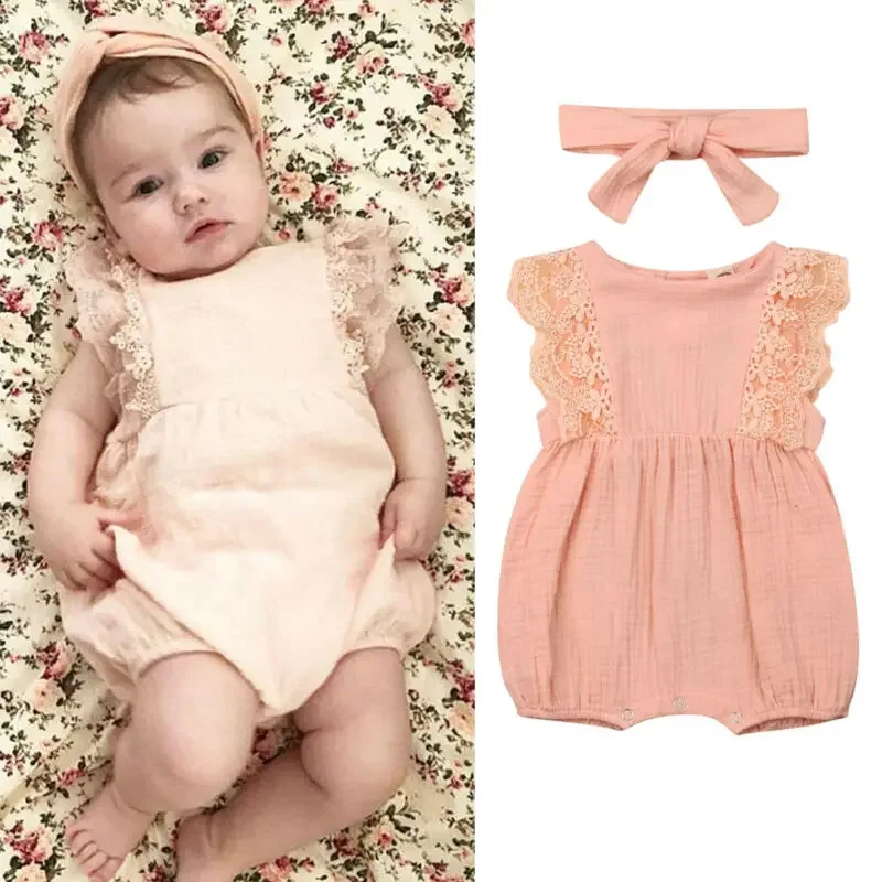 0-24m Dievčatá Dievčatá Oblečenie dievčenské čipky Ruffles Romper Kidsyit Novorodenecká kombinéza Kids Kid