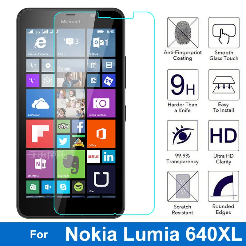 0,26 mm Ultrathin Premium Premium Protector Screen Screen Glass Ochranný film pre Nokia Microsoft Lumia 640 XL 640XL N640XL DUAL SIM