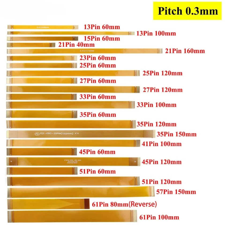 0,3 mm rozstup 13 21 23 25 21 21 21 33 39 45 51 PIN FFC FPC Flexibilný plochý kábel ZLATNÝ ZLATNÝ REBBLE KÁBL