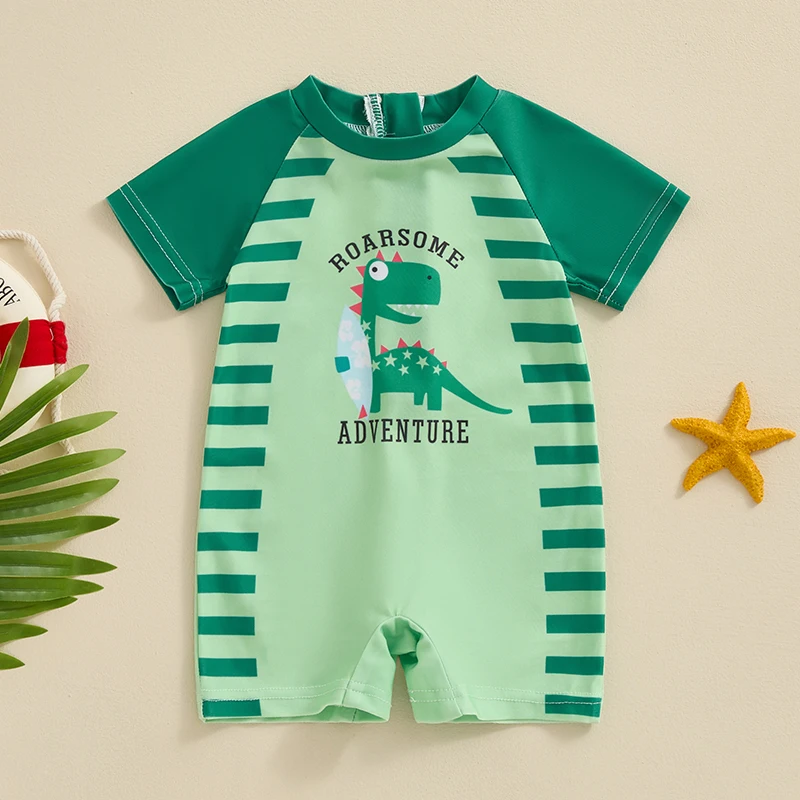 0-3T Kids Boys letné plavky Príležitostné dinosaurus tlače s krátkym rukávom Monokini plaviek plážové oblečenie