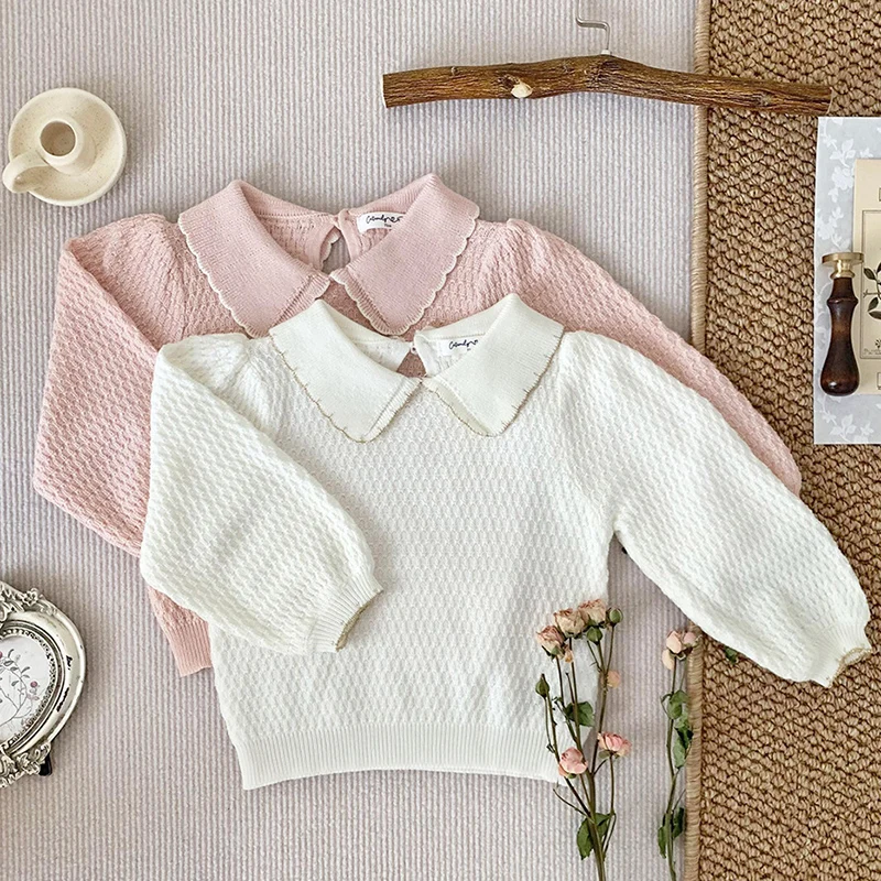 0-4Y Toddler Sweaters Dojčenské dievčatká Swvetiny Roztomilé volám s dlhým rukávom Dutlow Out Princess Knit Pullover Fall Winter Top Top