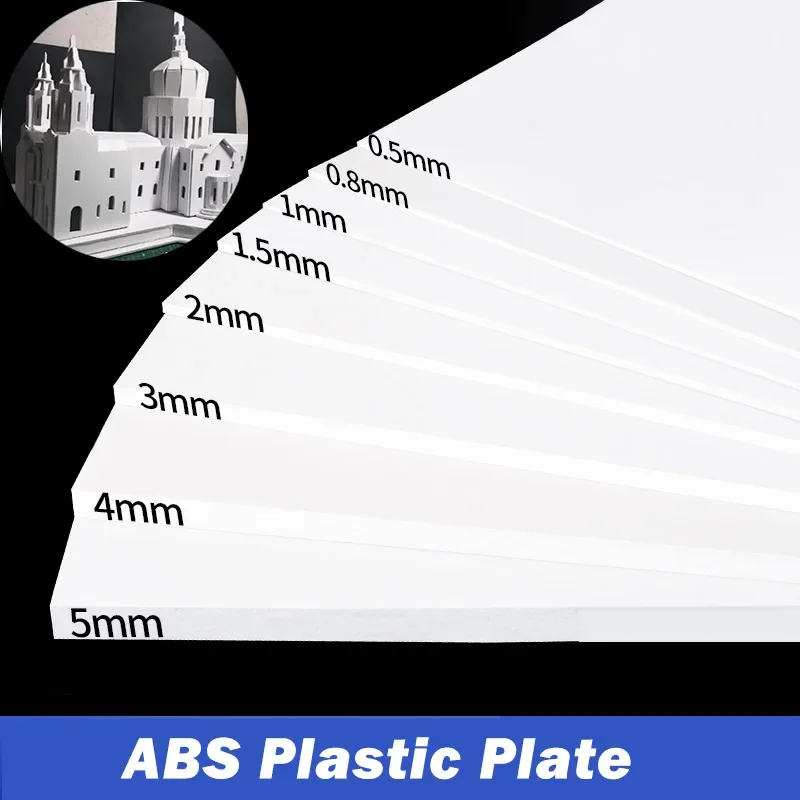 0,5/0,8/1/1,5/2/3/4/5 mm hrúbka Biela ABS Plastová doska Modelový materiál pre domácich majstrov