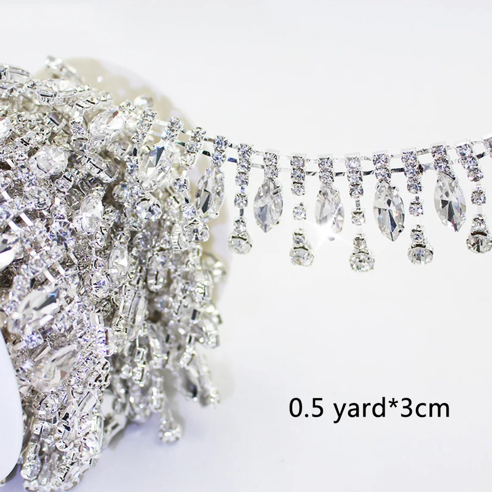 0,5/1yard kamienok na skenovanie Tassel Lace, Európske a nové koňské očné kódové reťazové čipky zváracie zváranie kamienok Náhrať