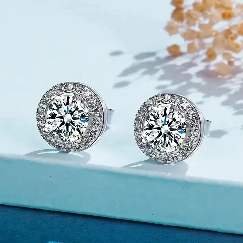 0,5 karátu*2 karátové pánske náušnice Moissanit, 925 Sterling Silver s 18k zlatom, módna svadba a narodeniny