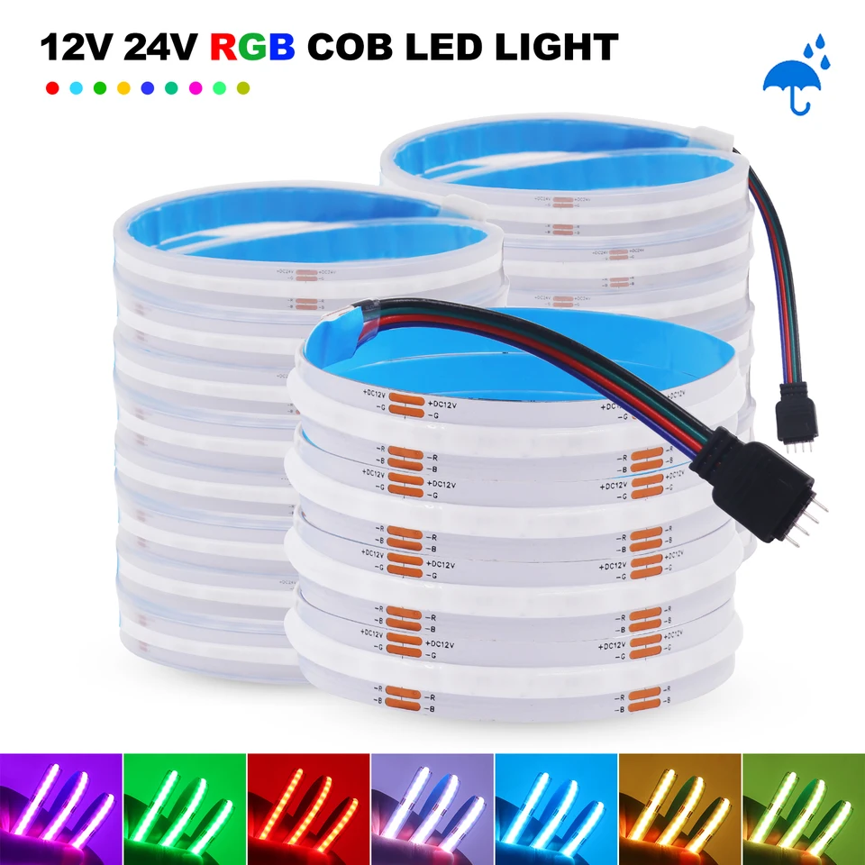 0,5 m-5M RGB COB LED pásik LED 12 V 24 V High Hustes 576LED/M nepodploná vonkajšia vonkajšia RGB LED stuha Flexibilná páska Lineárne osvetlenie