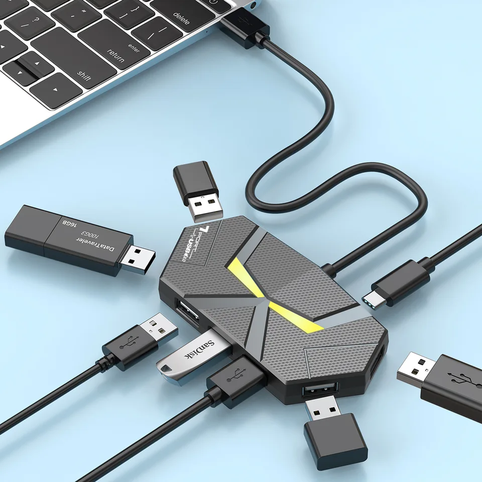 0,6 cm/1,2 m Hub 7-port kompatibilný s expanzným prenosným počítačom USB2.0 Pripojte pevný disk počítač TYP-C Stabilné prenosové údaje
