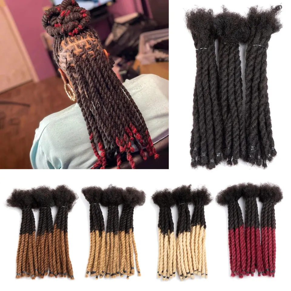 0,8 cm vopred twisted ľudské vlasové dready v štýle prepracovaných trvalých obavov Locs Extensions 8/10/12 palca Natural Black Two-Tón