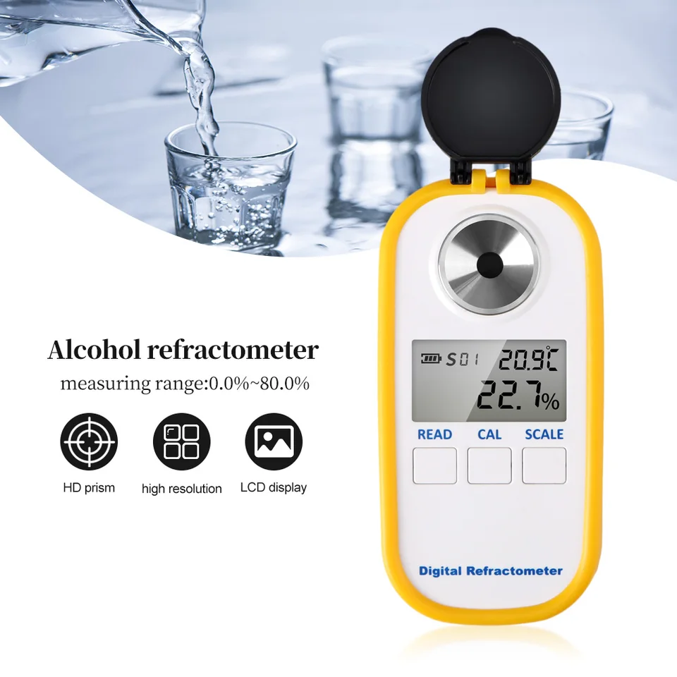0-80% refraktometra alkoholu LCD Digitálny refraktometer Spirit Alkohol refrakto meter detektor bieleho vína ATC tester alkoholu