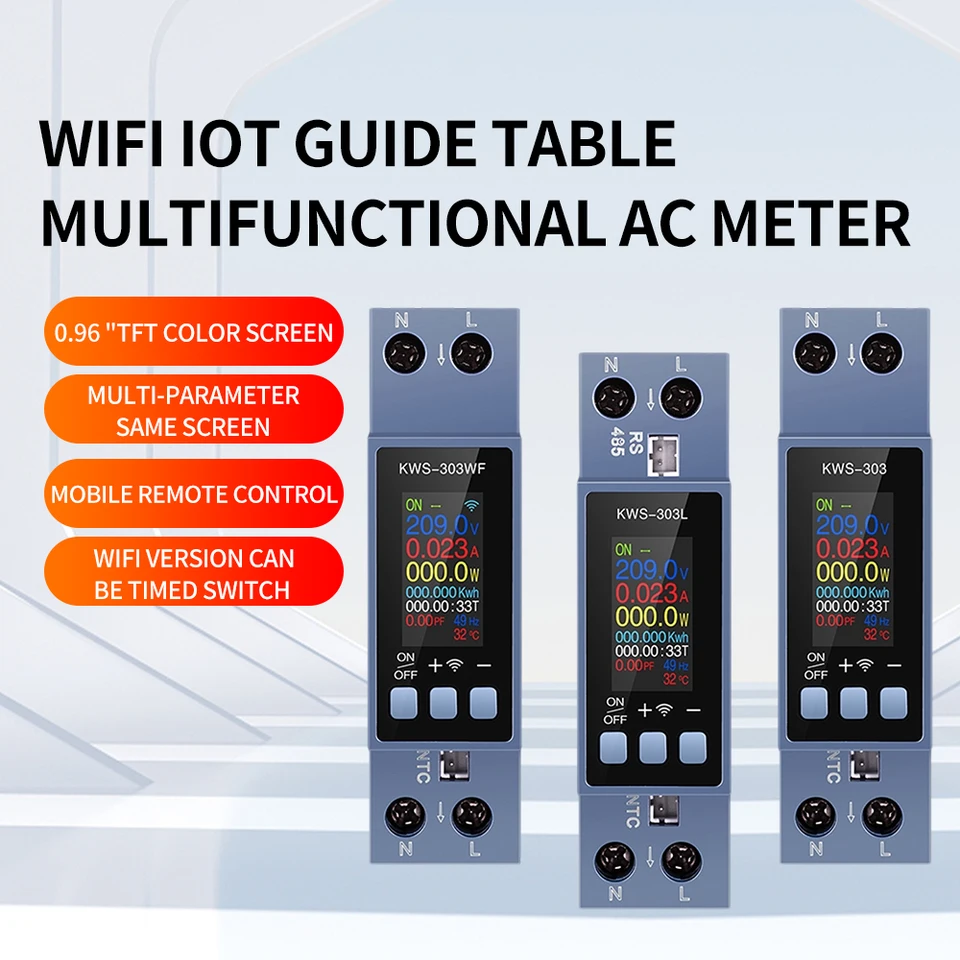0,96 palca TFT obrazovky WiFi Smart Switch Oprič ističa Energy Meter Multifunkčný striedavý prúdový napätie prúdu prúdu