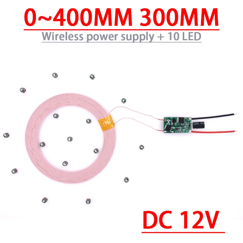 0 ~ 400 mm 300 mm DC DC Wireless napájacie napájacie vysielače Coil Coil Modul Diaľková nabíjačka 10ks LED prijímač Light DIY Model Hračky