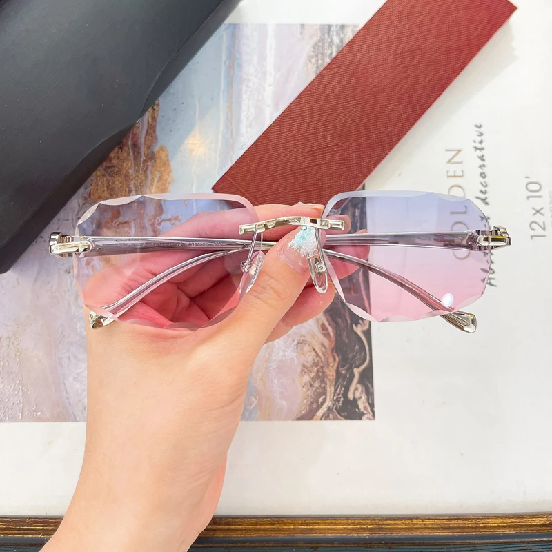 0058o Diamond Cutting Designer Rimless Slnečné okuliare zliatiny módne muži Ženy Premium France v štýle ručne vyrobené gradientné šošovky UV400GAFAS