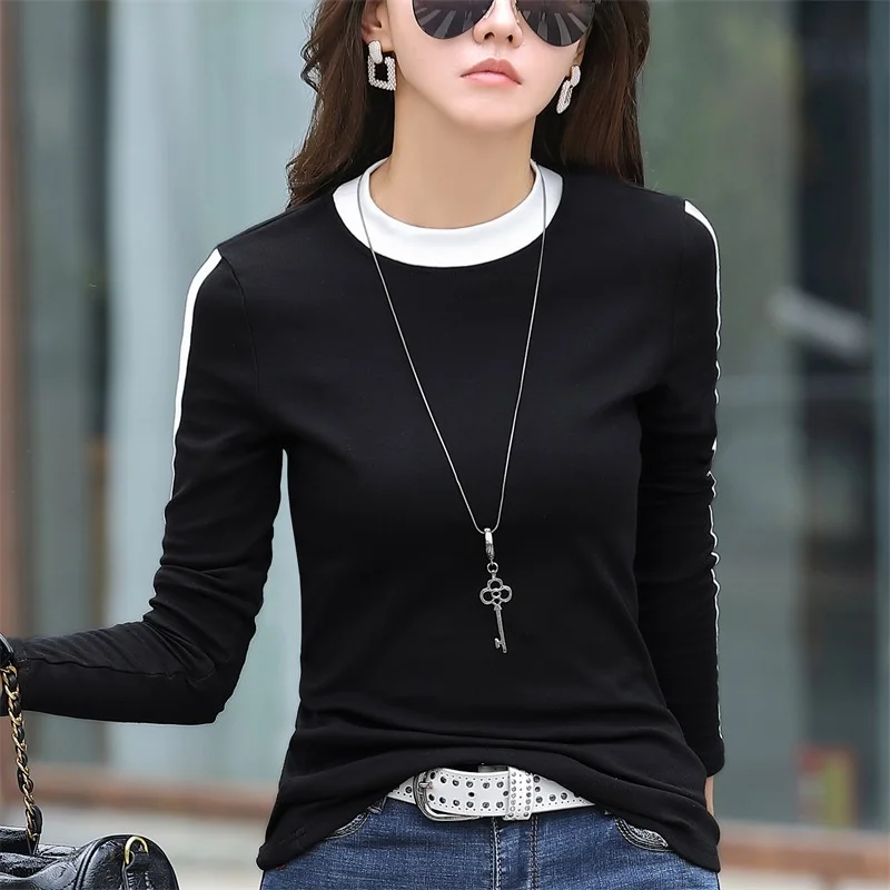 #0354 Príležitostné tričko Ženy O-Neck Stretch Cotton Skinny Basic T košeľa Femme Slim Korean Fashion Dámske tričko 3xl jar jeseň