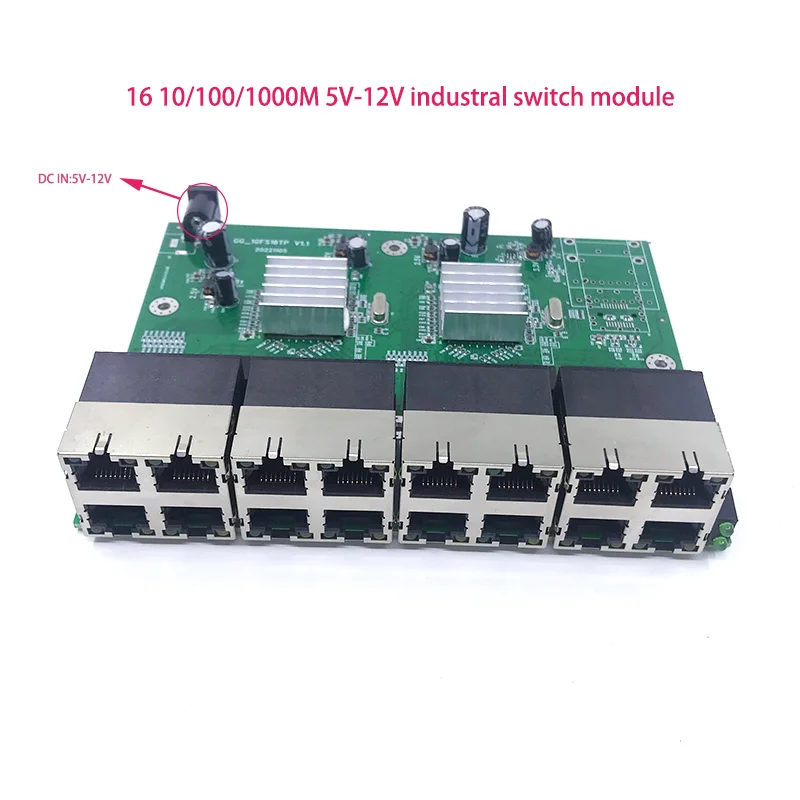 1 000 m prepínač Unsedaged 16Por 10/100/1 000 m Priemyselný prepínač Ethernet Switch Modul PCBA doska OEM automatické snímanie portov