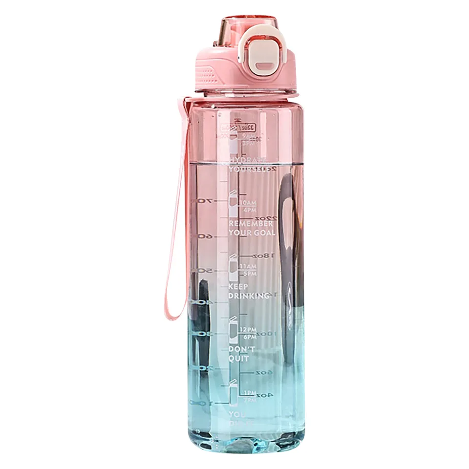 1 000 ml fľaša s čistotou vody so slamkou, športovou fľašou bez BPA, motivačnou fľašou s vodou s časovým označením pre školu, šport