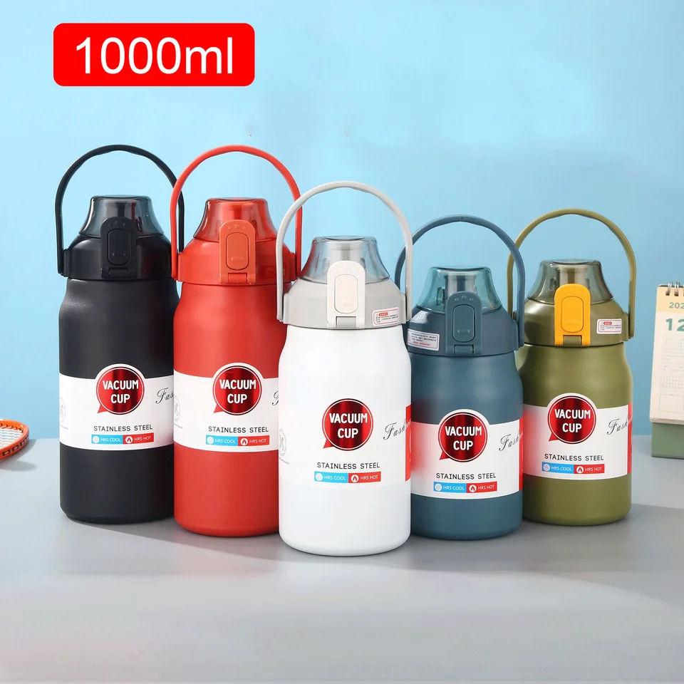1 000 ml veľkej kapacity z nehrdzavejúcej ocele Thermo fľaša s slamou vonkajšou cestovnou tepelnou fľašou na fľašu Šport Izolovaný šálka šálky pre deti