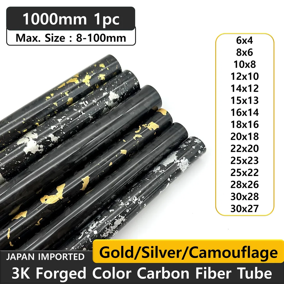 1 000 mm farebná trubica z uhlíkových vlákien 3K Tvrdosť kompozitný materiál OD 12 mm 18 mm 28 mm 30 mm kované zlaté strieborné kamufláž