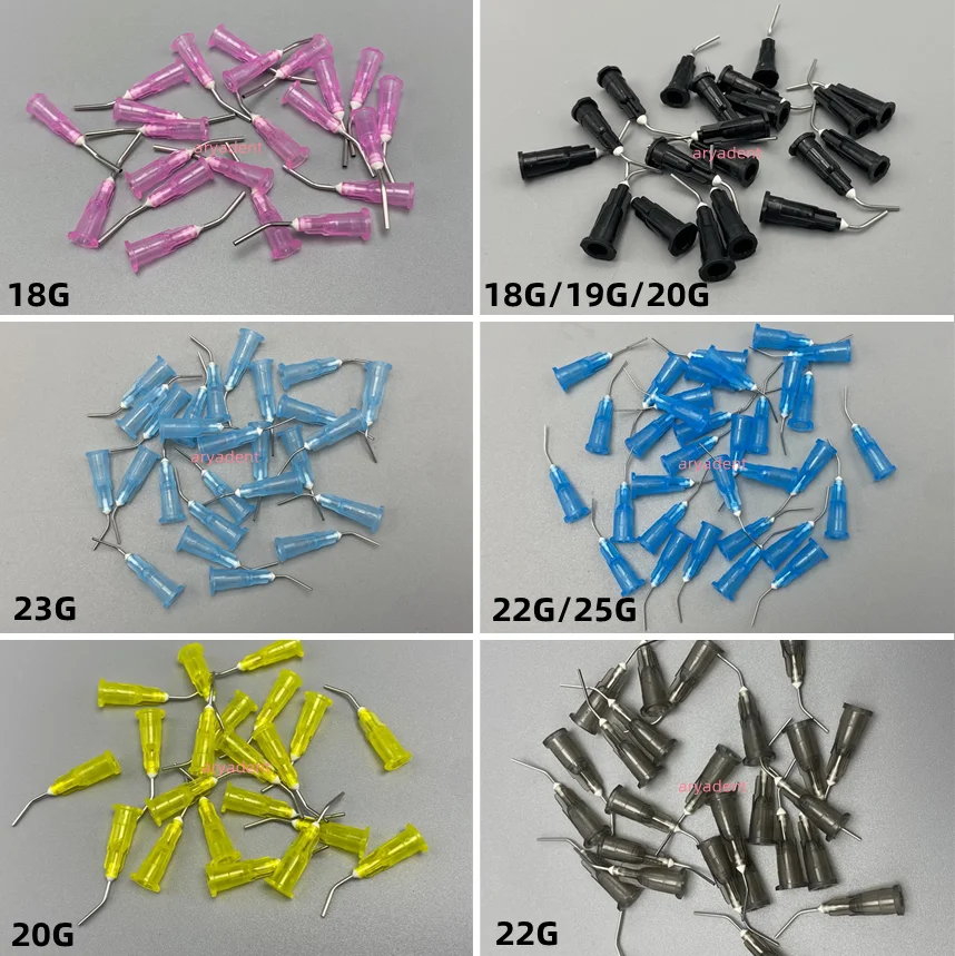 1 000 pcs zubný prietok Prebent ihly zavlažovacie hroty Dispening Injekčná striekačka pre leptacie živice a tekutý kompozitný prístroj