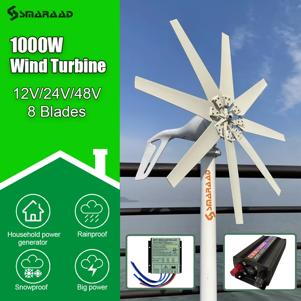 1 000 W generátor veterných turbíny 12V 24V 48 V s MPPT Cook Controller Power Magnetic Dynamo Free Energy Windmill Home Použitie