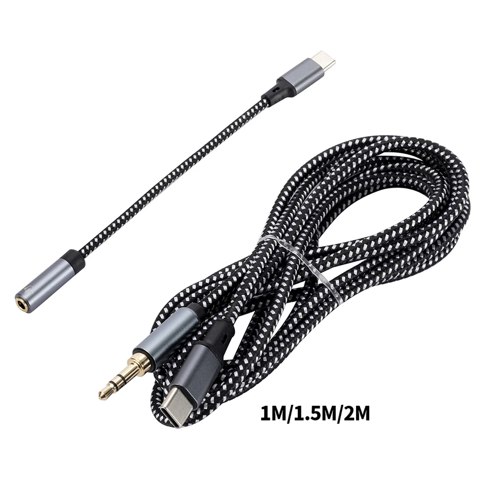 1/1,5/2M Typ C až 3,5 mm adaptér pre slúchadlá USB C na 3,5 mm spletený kábel pre iPhone 15/Galaxy/Huawei/Car Stereo