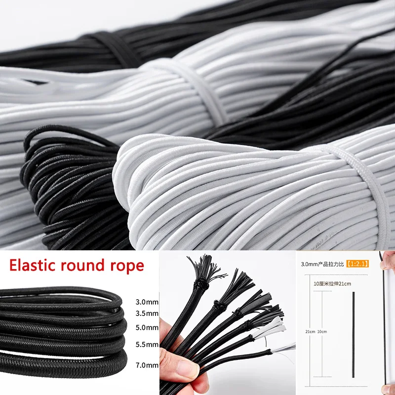 1-10 mm okrúhle elastické lano Čierna biela vysoká pružnosť latex gumov