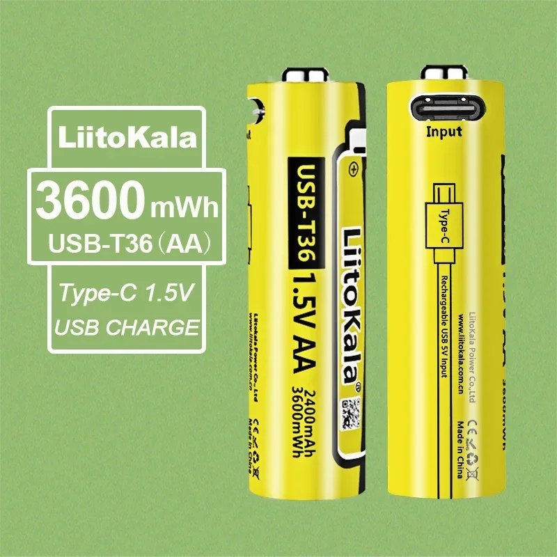 1-100ks Liitokala USB-T36 1,5V AA 3600MWH Vysoko kapacita USB nabíjateľnú li-iónovú batériu pre diaľkové ovládanie bezdrôtovej myši
