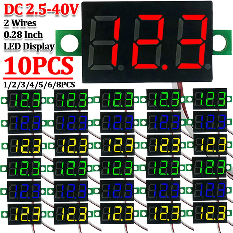 1-10ks 0,28 palca 2 drôty DC 2,5V-40V Mini digitálny voltmetrový napätie tester merača červenej/modrej/žltej/zelenej obrazovky LED
