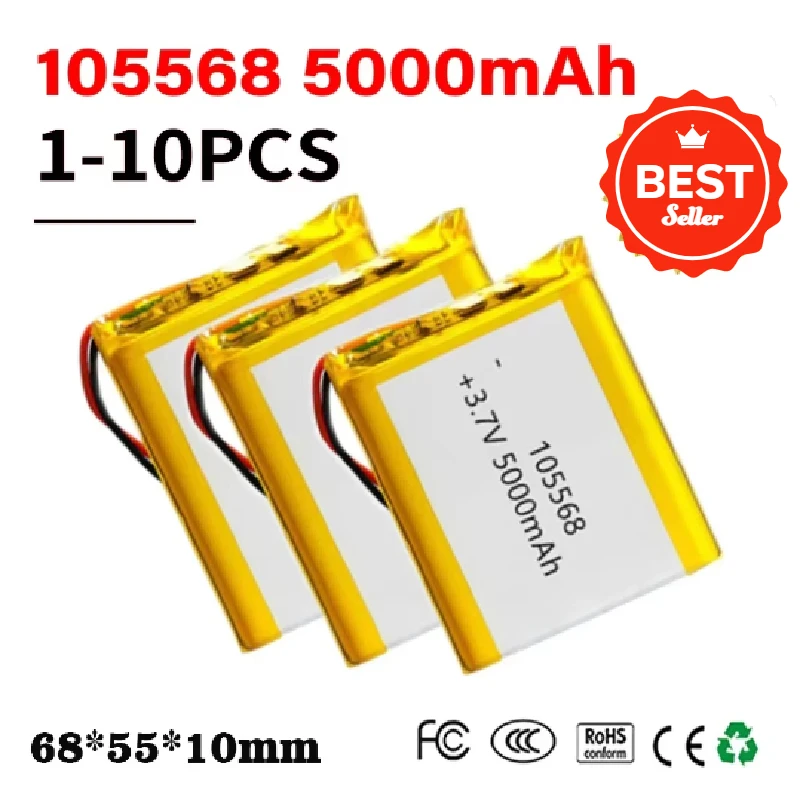 1-10ks 105568 3,7V 5000 mAh Polymérna líti lipo batéria pre GPS DVD E-knihy Tablet PC LAPTOP Power Bank Videohra
