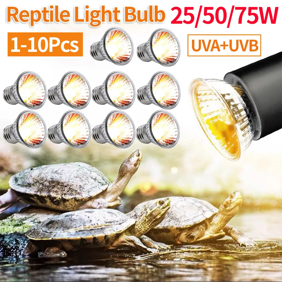1-10ks 25/50/75 W UVA+UVB Reptile Lamp Turtle Basking Hating Light UV UV žiarovka Obojživelníky Lizards teplotný regulátor