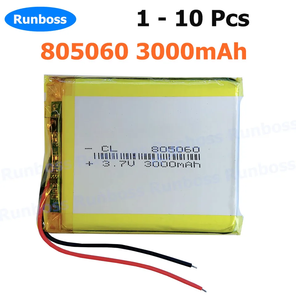 1-10ks 3,7V 3000 mAh 805060 755060 Li-Polymer Battery pre MP3 GPS DVD Point Reading Toys Bluetooth Headset Beauty Instrument