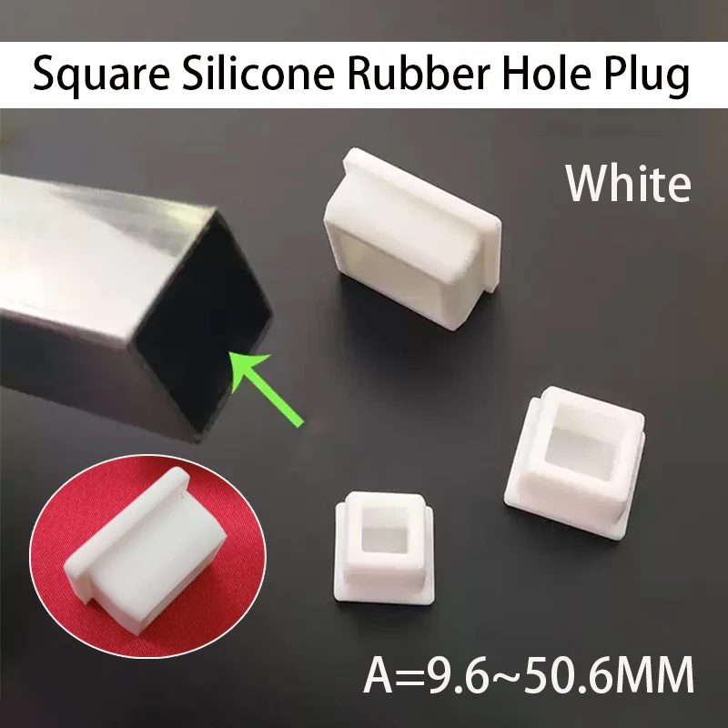 1-10ks biely 9.6-50,6 mm štvorcový silikónový gumový uzáver dierka GUMBER T-Plug Box Časť vložka tesniaci zástrčkový nábytok nohy