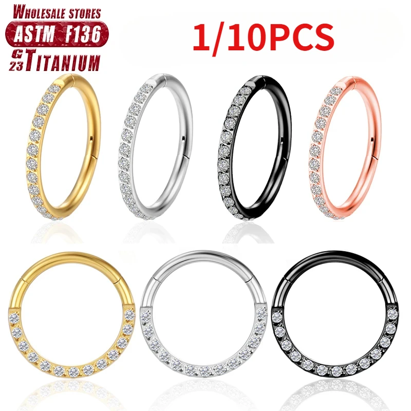 1/10ks F136 titánový piercing zirkónový prsteň prsteňa kliknutie okrúhle náušnice Hinged segment tragus piercing šperky Veľkoobchod