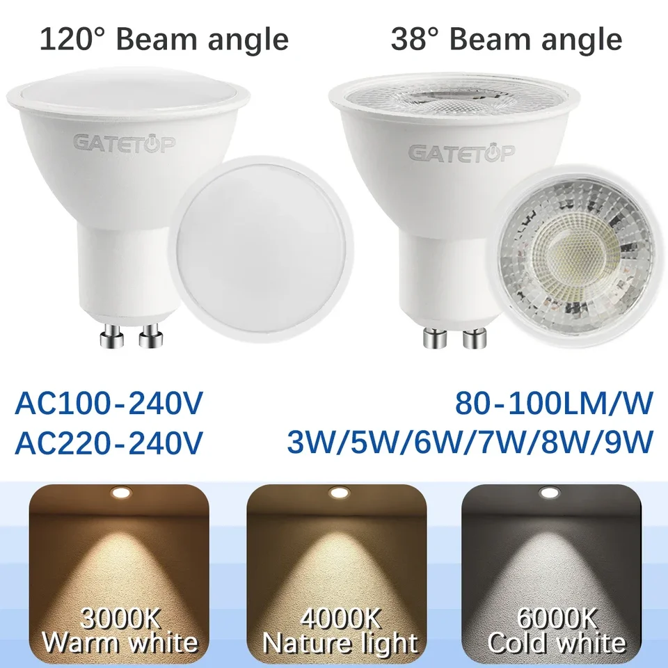 1-10ks FOCO GU10 Spotlight Bulb AC220V 110V LED osvetlenie 3W 5W 6W 7W 8W 9W môže nahradiť 50 W halogénovú lampu LED LED diódu