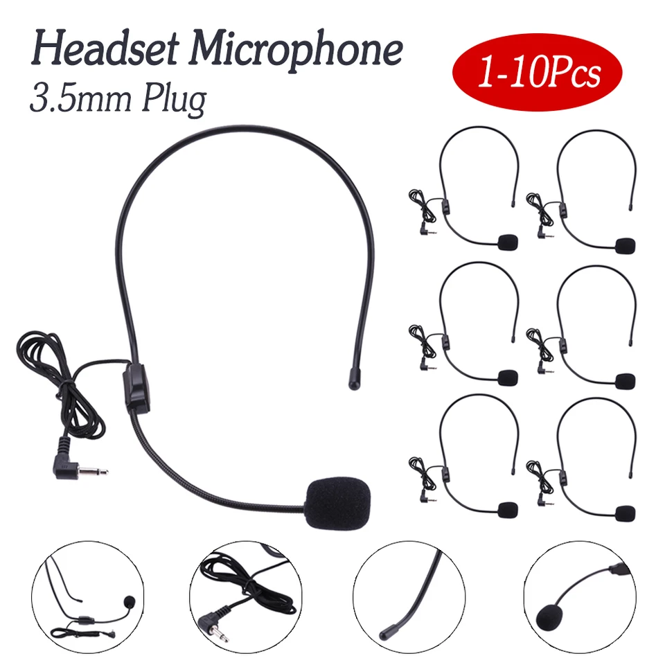 1-10ks hlavný hlasový zosilňovač včelí mikrofón namontovaný na hlave s 3,5 mm plug nylon nylon prepletený pre učiteľov prednáškovú reč