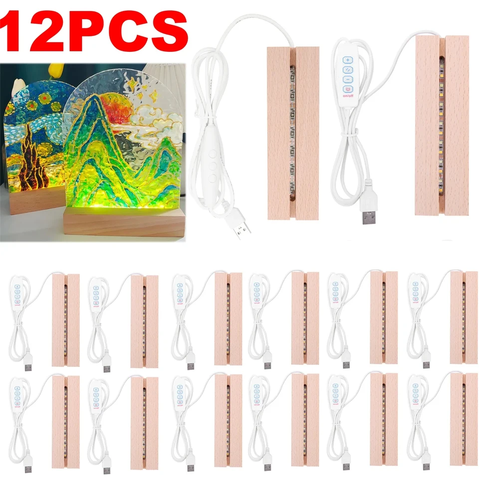 1-10ks LED DREVA DRESSKO BASE DISKLAGE Obdĺžnik Mastá drevená osvetlená základňa Akrylová doska Základňa USB Drevená stojan pre živice Art Lights