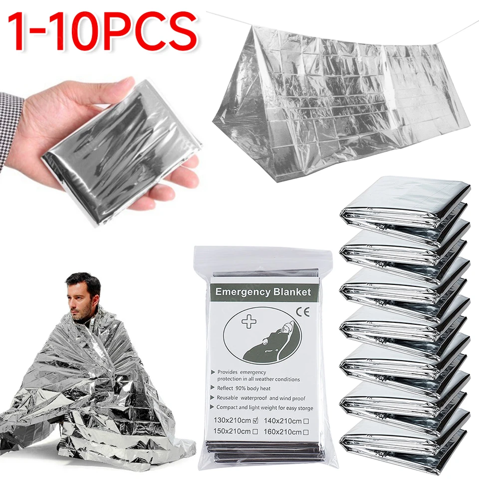 1-10ks Núdzová prikrývka Outdoor Prežije Prvá pomoc Vojenská záchranná súprava Windoofter Foil Termal Termal Deka na kemping
