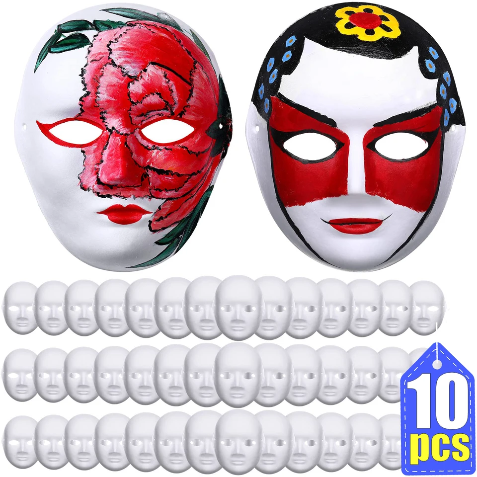 1-10ks plná tvár Masks papier Blank White Halloween Cosplay Craft Masks for Arts DIY kostým Halloween Party