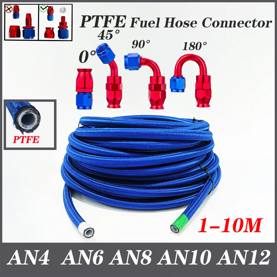 1-10M AN4 -AN12 E85 Trubica Nylon z nehrdzavejúcej ocele Spletená PTFE Blue Fuel Line Súprava 4ks
