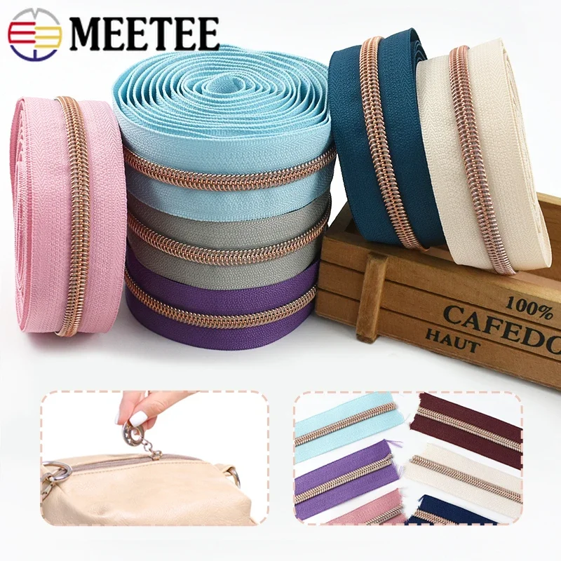 1-10M Meettee 5# Rosegold Nylon Zipper Tape Sewing Batoh Farebný dekoratívny uzáver zipsov opravy súpravy Zips