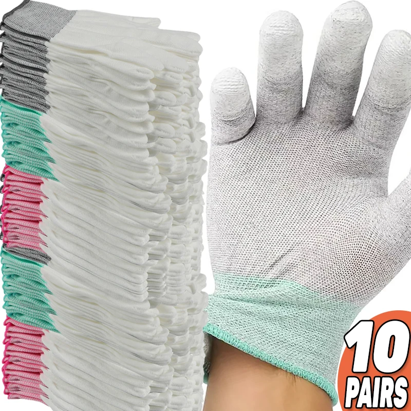1/10pairs antistatické rukavice anti statické ESD Elektronické pracovné rukavice PU potiahnuté na palmové potiahnuté prstom na ochranu prstov