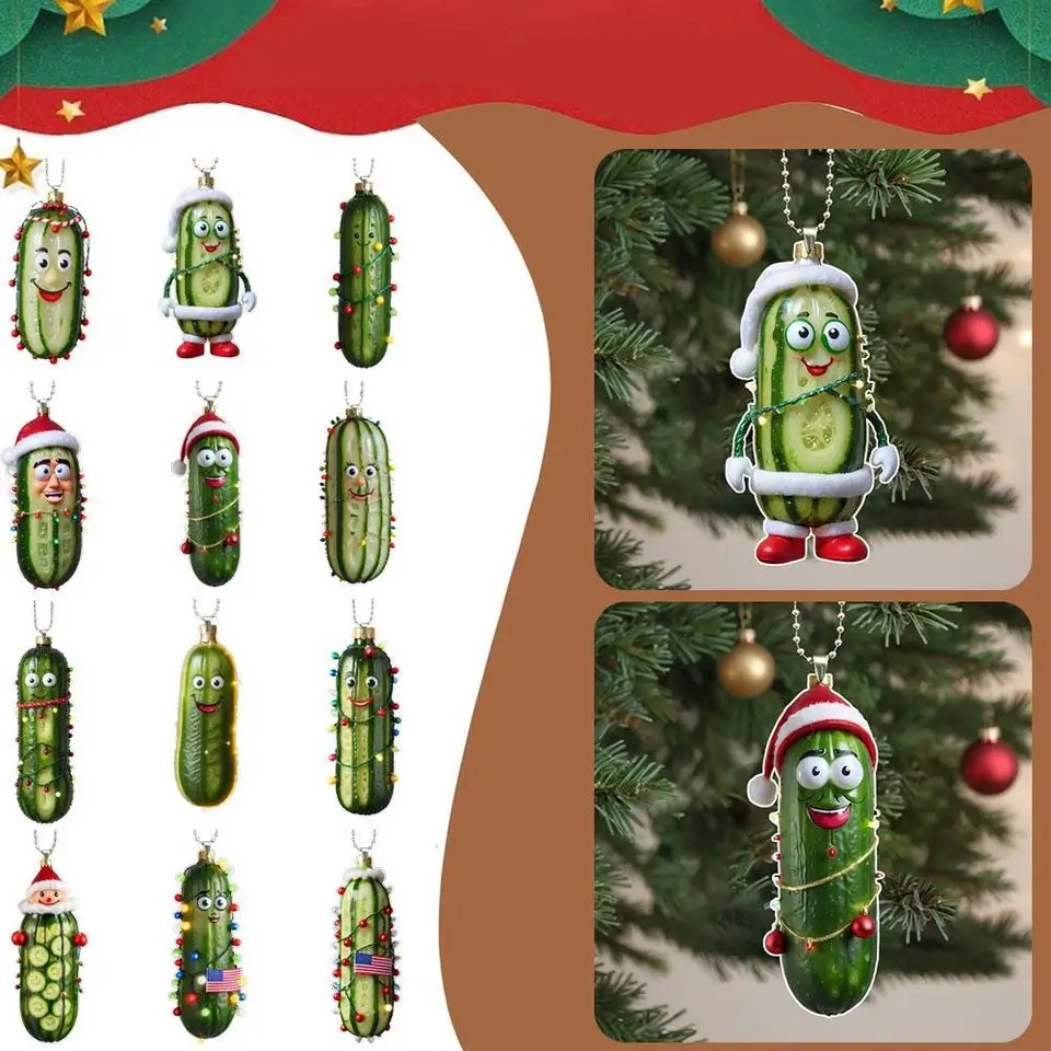 1/11ks Cucbercum vianočný stromček dekorácie 2D Pickle Ozdoby Vianočné dekorácie Roztomilé akrylové prívesky na dovolenku