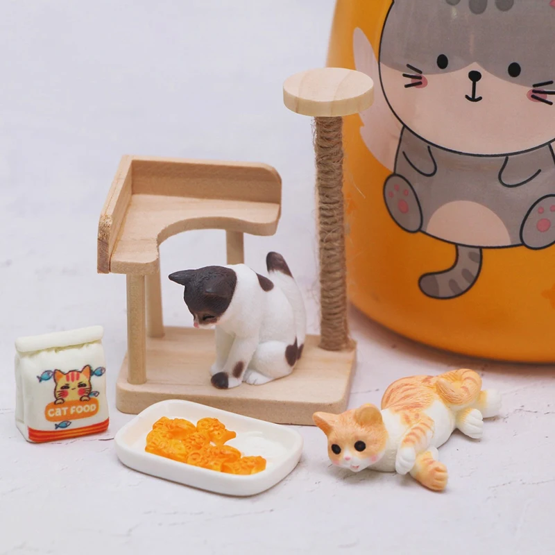 1:12 Dollhouse Mini Drevené domáce zviera Cat Tree Tower Tower Hračky Cat Cating Rack pre bábiky Miniatúrny nábytok Decor Doplnky