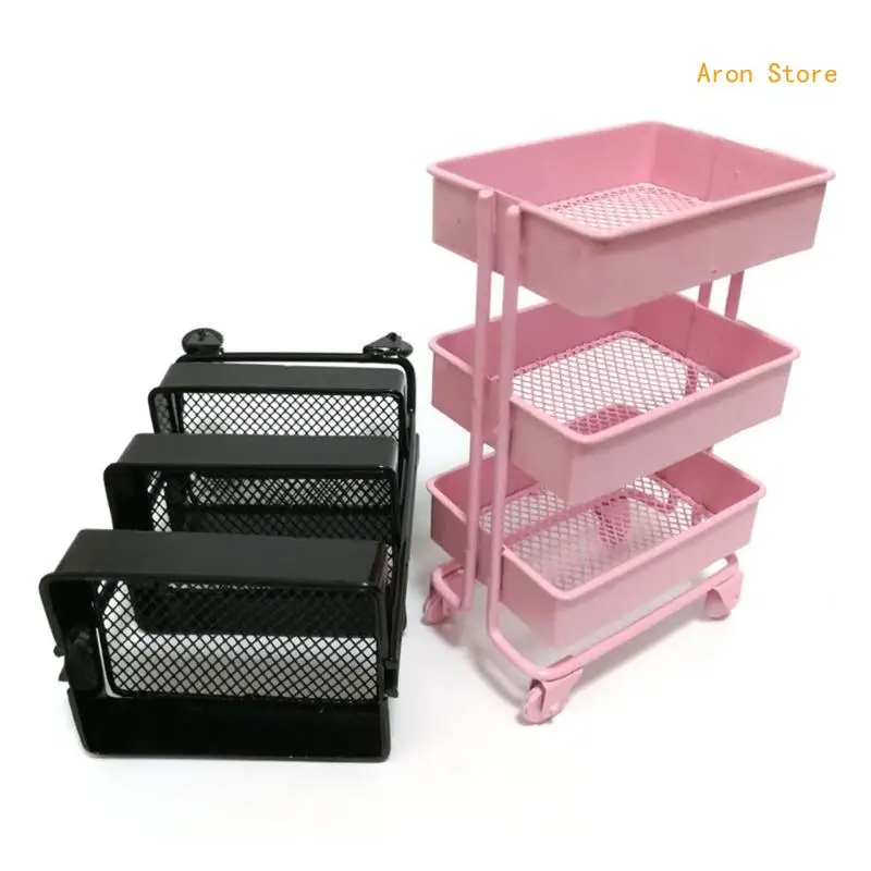 1:12 Dollous Mini Storage Cart Miniature Bookshelf s displejom H3CF